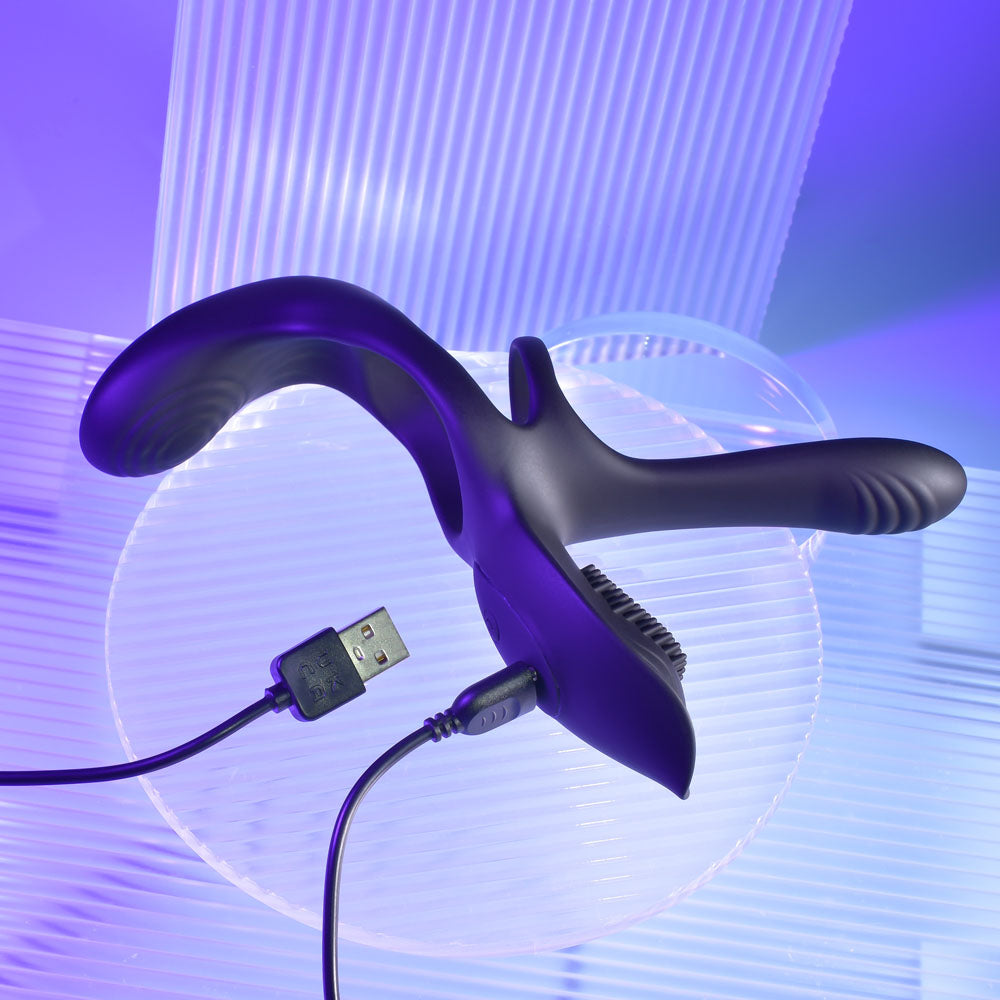 Playboy Pleasure The 3 Way - Black USB Rechargeable Vibrating Cock Ring with Wireless Remote